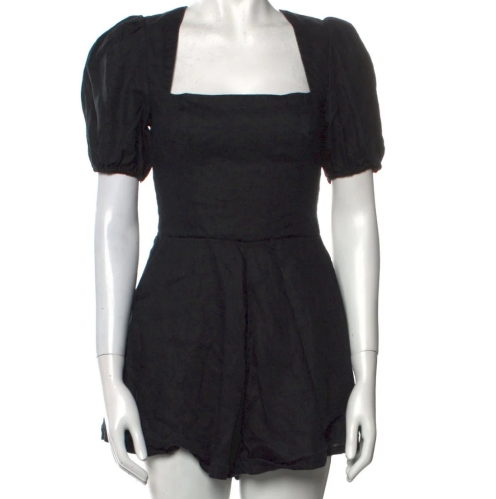 Reformation Black Puff Sleeve Romper